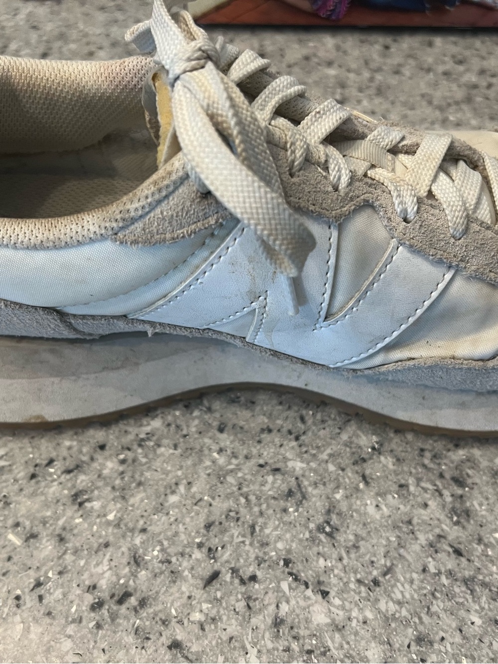 New Balance White and Tan Retro 237 Sneakers